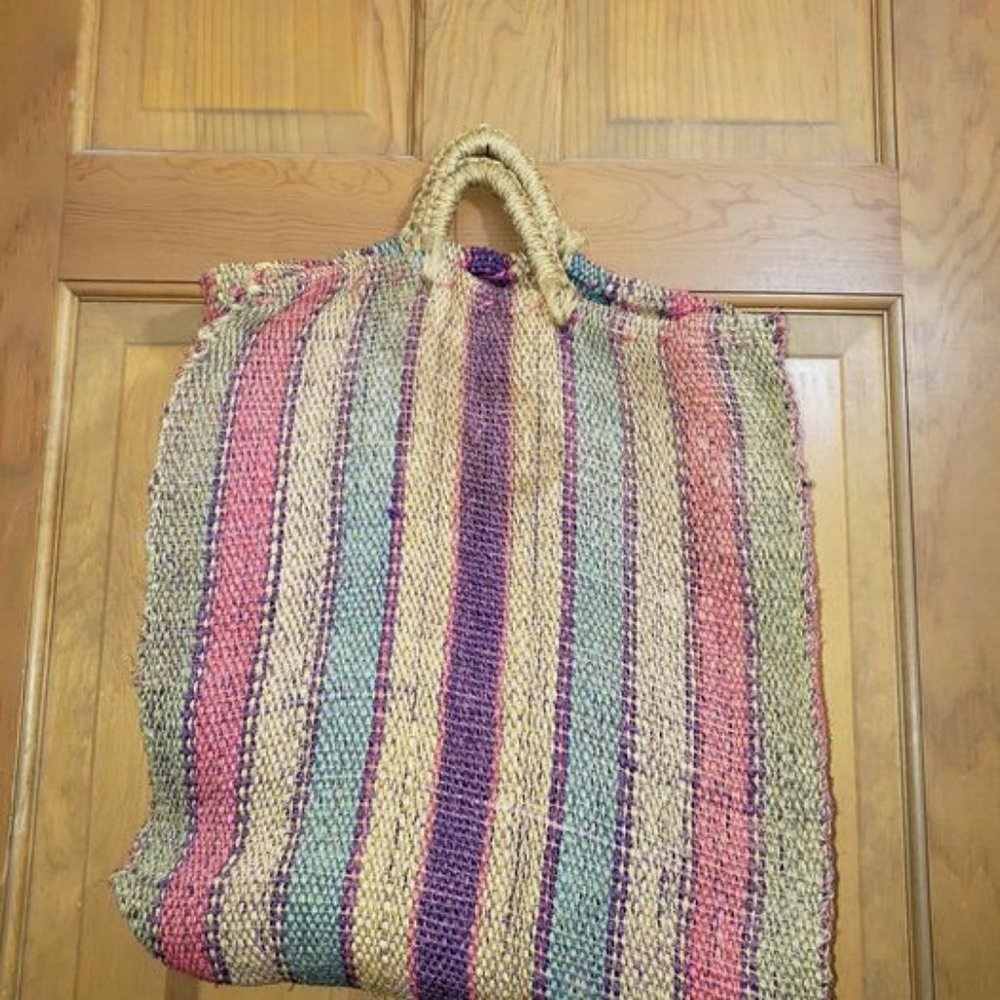 Boho Multicolor Handwoven Straw Tote Bag